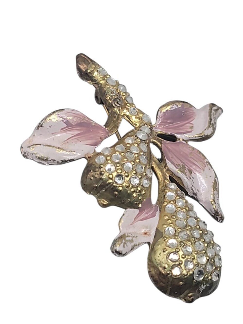 Vintage Period Pear Branch Rhinestone Brooch Pin Pink Gold Tone Dujay Copy - Picture 12 of 15